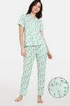 Zivame Summer Treat Knit Poly Pyjama Set - Pastel Green — thumbnail 1